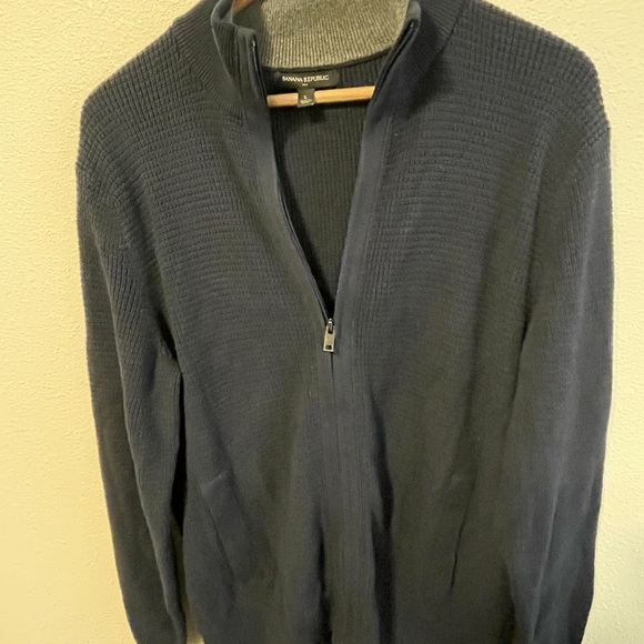 Banana Republic Mens Blue Textured Pocket Front Full Zip Basic Sweater Sz Large - Picture 5 of 8